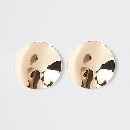 River Island Womens Gold Color Hammered Disc Stud Earrings