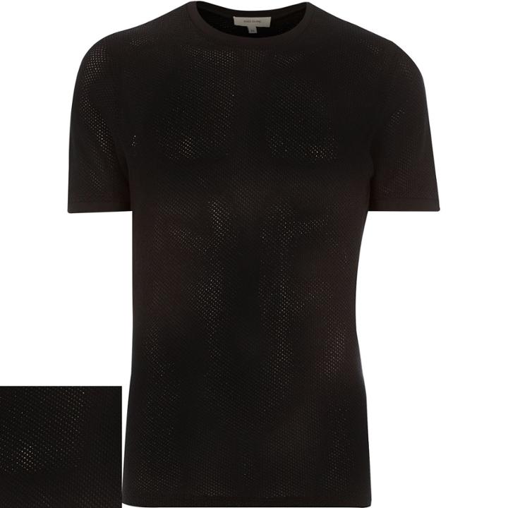 River Island Mensblack Mesh Short Sleeve Lightweight Sweater
