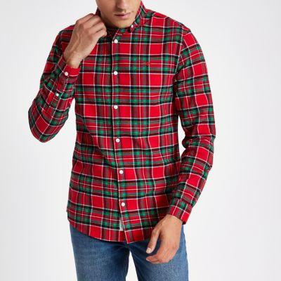 River Island Mens Wasp Embroidered Long Sleeve Tartan Shirt