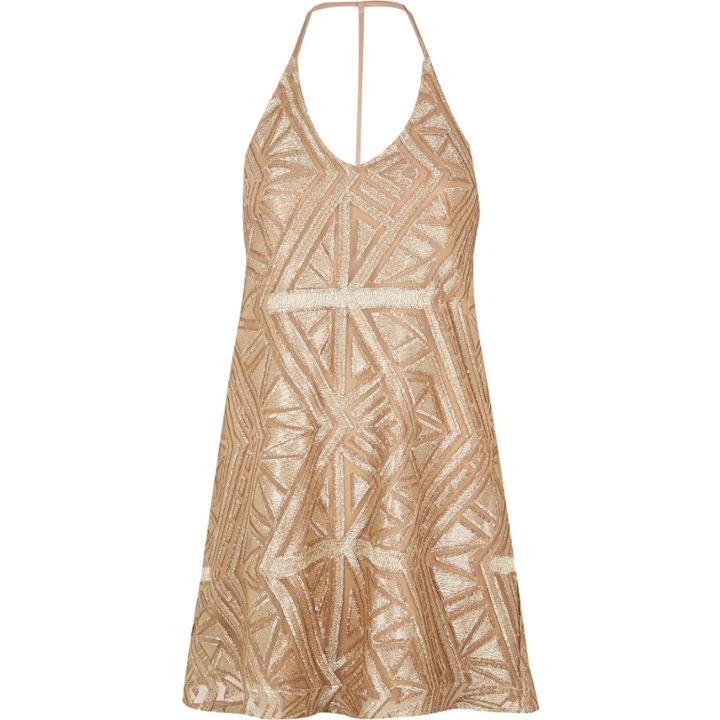 River Island Womens Gold Sequin Swing Dress