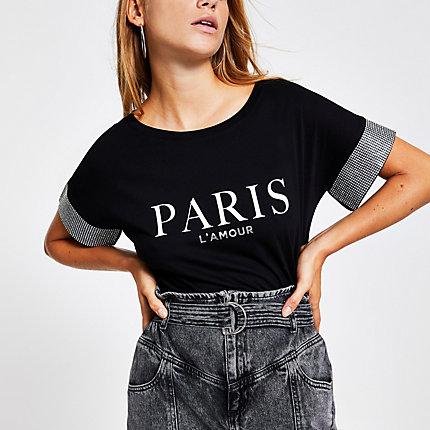 River Island Womens 'paris' Embellished Cuff T-shirt