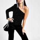 River Island Womens Velvet Studded One Sleeve Top