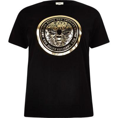 River Island Womens Plus Bee Foil Print Fitted T-shirt