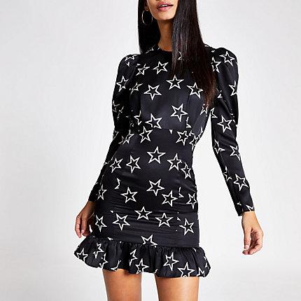 River Island Womens Star Print Ruched Mini Dress