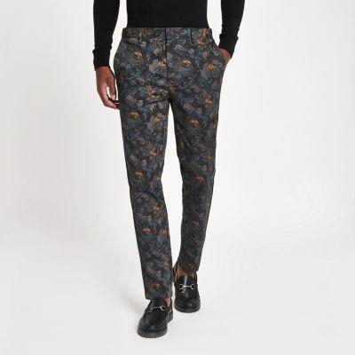 River Island Mens Crane Print Skinny Smart Trousers