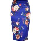 River Island Womens Floral Print Satin Finish Pencil Skirt