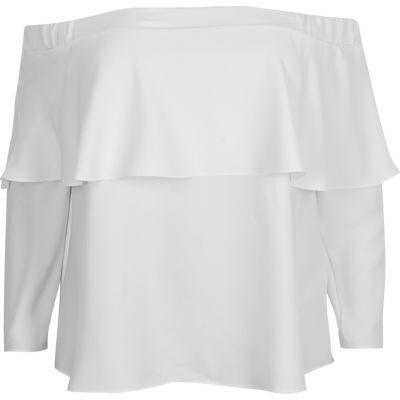 River Island Womens Plus White Deep Frill Bardot Top