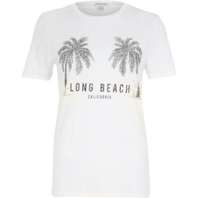 River Island Womens White 'long Beach' Palm Tree Print T-shirt