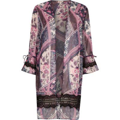 River Island Womens Scarf Print Lace Insert Duster Coat