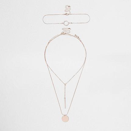 River Island Womens Rose Gold Colour Circle Layer Choker Set