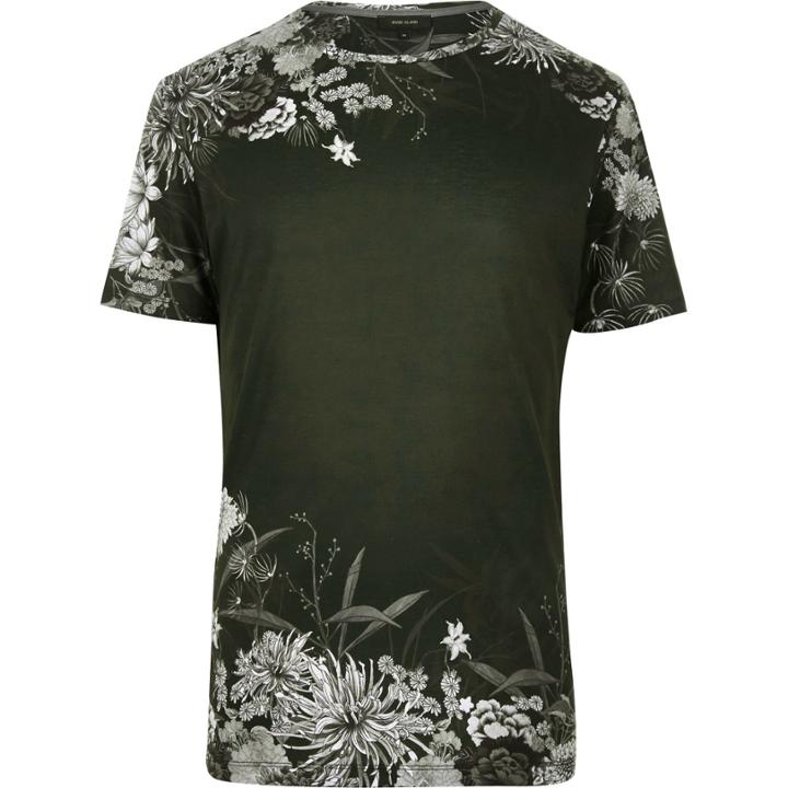River Island Mensdark Oriental Floral Print T-shirt