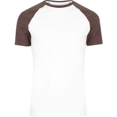 River Island Mens White Muscle Fit Raglan Short Sleeve T-shirt