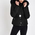 River Island Womens Faux Fur Belted Puffer Jacket