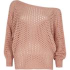 River Island Womens Mesh Knit Off Shoulder Batwing Sweater