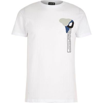 River Island Mens White Systvm Chest Print T-shirt