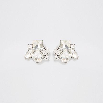 River Island Womens White Cluster Jewel Stud Earrings