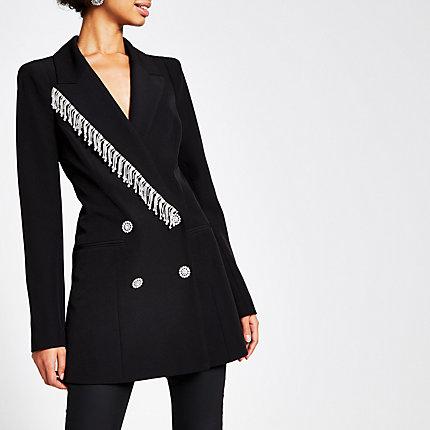 River Island Womens Diamante Fringe Double Breasted Blazer