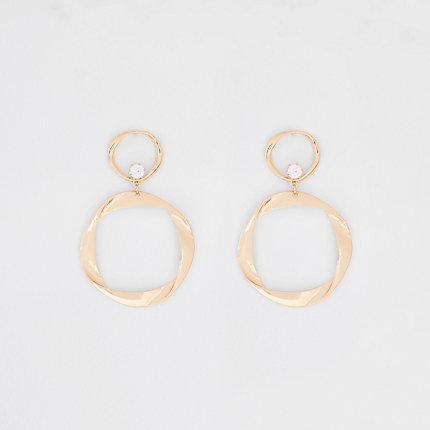 River Island Womens Gold Tone Folded Hoop Drop Earrings