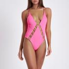 River Island Womens Shirred Bar Cut Out Plunge Swimsuit