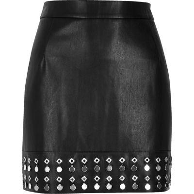 River Island Womens Embellished Hem Leather Look Mini Skirt