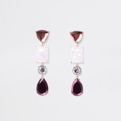 River Island Womens Rose Gold Tone Jewel Drop Earrings