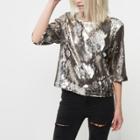 River Island Womens Petite Silver Sequin Grazer Top