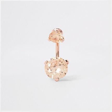 River Island Womens Rose Gold Color Cubic Zirconia Belly Bar