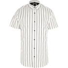 River Island Mens White Stripe Slim Fit Short Sleeve Shirt