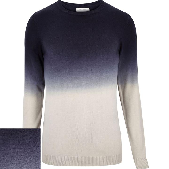 River Island Mensnavy Faded Dip Dye Print Jumper