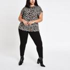 River Island Womens Plus Leopard Button Shoulder T-shirt