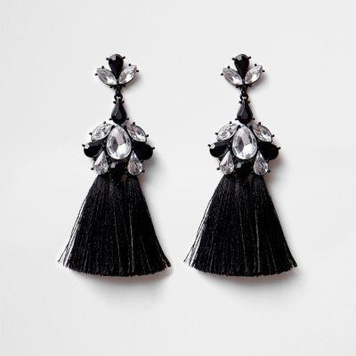 River Island Womens Diamante Triple Tassel Earrings