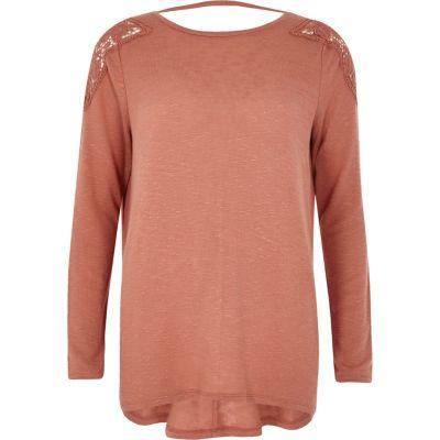 River Island Womens Crochet Shoulder Long Sleeve Top