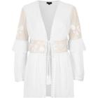 River Island Womens White Sheer Lace Embroidered Frill Robe