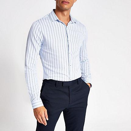 River Island Mens Stripe Long Sleeve Slim Fit Smart Shirt