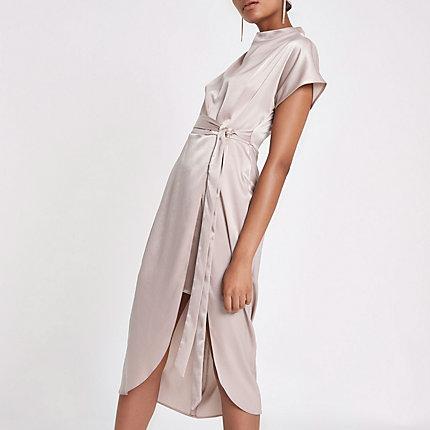 River Island Womens Satin Tie Waist Midi Dress