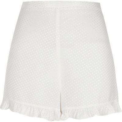 River Island Womens White Jacquard Frill Hem Shorts