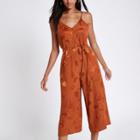 River Island Womens Rust Button Front Culotte Jumpsuit