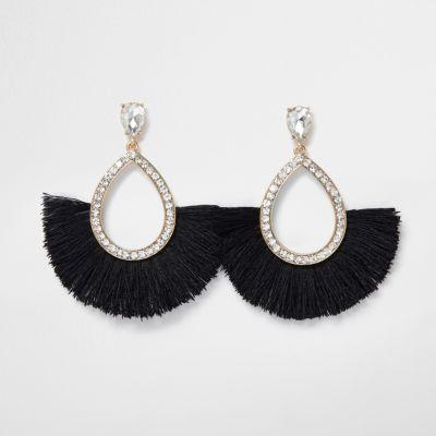 River Island Womens Gold Tone Rhinestone Teardrop Tassel Earrings