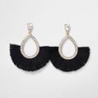River Island Womens Gold Tone Rhinestone Teardrop Tassel Earrings