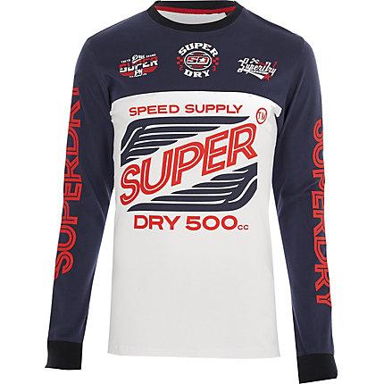 River Island Mens Superdry White Color Block Long Sleeve Top