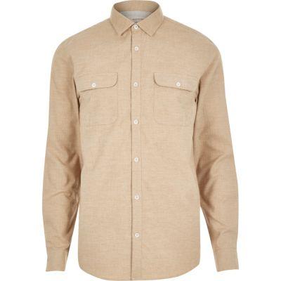 River Island Mens Dark Brushed Flannel Two Pocket Shirt