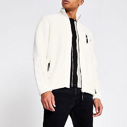 River Island Mens Borg Blocked Zip Through Sweatshirt