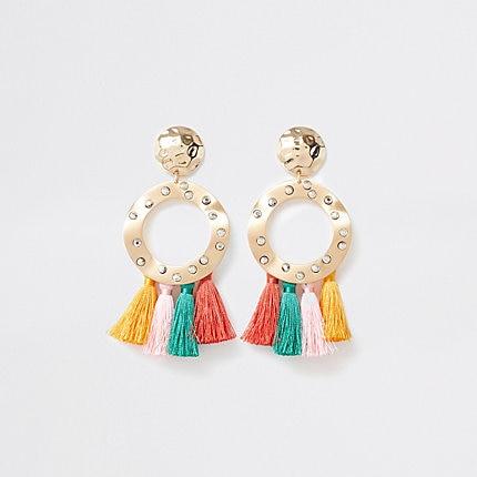 River Island Womens Multi Colored Tassel Ring Drop Earrings
