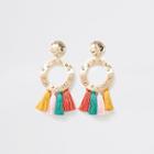 River Island Womens Multi Colored Tassel Ring Drop Earrings