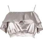 River Island Womens Silver Satin Ruffle Crop Top