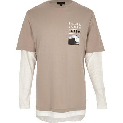 River Island Mensstone Double Layer T-shirt