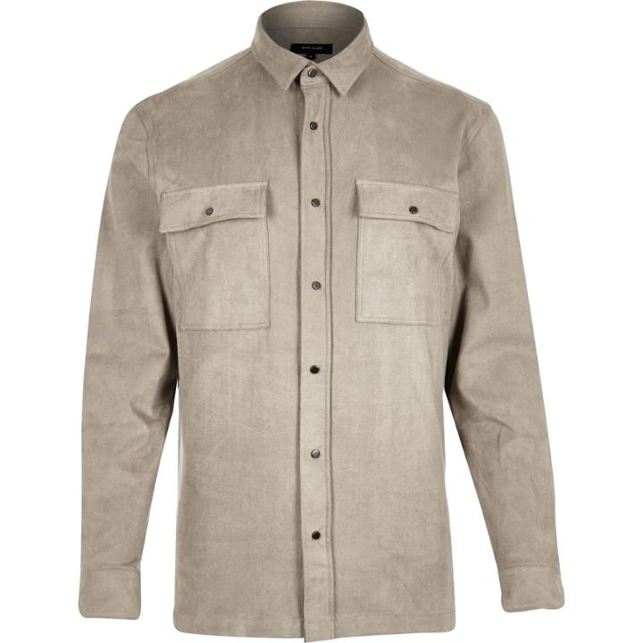 River Island Mensstone Faux Suede Shirt