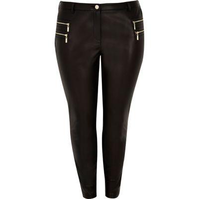 River Island Womens Plus Leather Look Zipped Pants