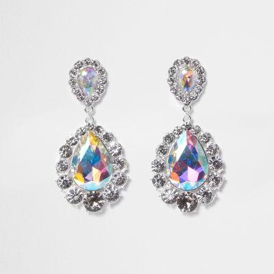 River Island Womens Silver Tone Iridescent Jewel Dangle Earrings