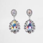 River Island Womens Silver Tone Iridescent Jewel Dangle Earrings